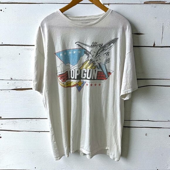 Vintage Y2K Top Gun Men's Thrashed White Graphic T-Shirt 2XL - Picture 1 of 6